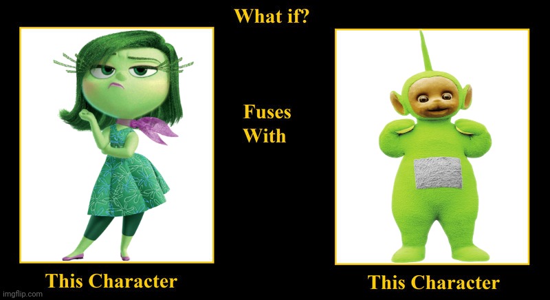 Disgust Fuses With Dipsy | image tagged in what if fuses,dipsy,disgust,inisde out,teletubbies,green | made w/ Imgflip meme maker