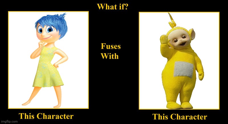 Joy Fuses With Laa Laa | image tagged in what if fuses,yellow,joy,laa laa,teletubbies,inside out | made w/ Imgflip meme maker