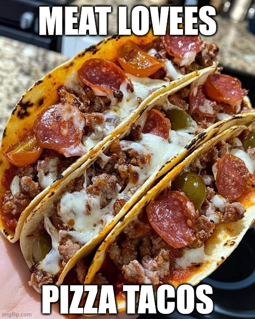 DEFINITELY WOULD! | MEAT LOVEES; PIZZA TACOS | image tagged in pizza,tacos,food,taco tuesday,memes | made w/ Imgflip meme maker