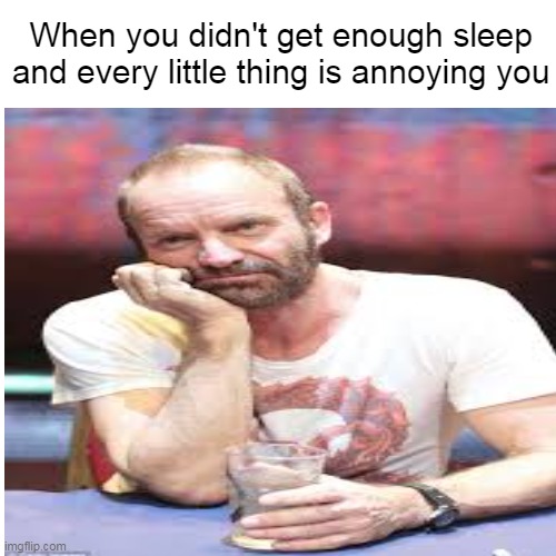 Tired old boy... | When you didn't get enough sleep and every little thing is annoying you | image tagged in sting,the police | made w/ Imgflip meme maker