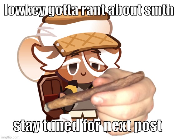 smore cookie with a blunt | lowkey gotta rant about smth; stay tuned for next post | image tagged in smore cookie with a blunt | made w/ Imgflip meme maker