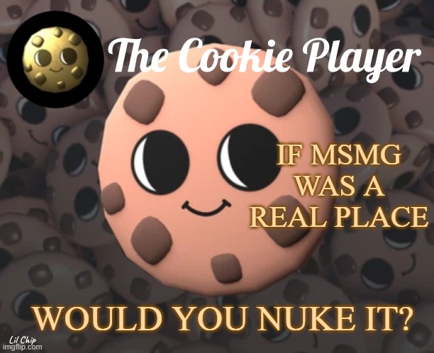 Important Questions | IF MSMG WAS A REAL PLACE; WOULD YOU NUKE IT? | image tagged in the_cookie_player template | made w/ Imgflip meme maker