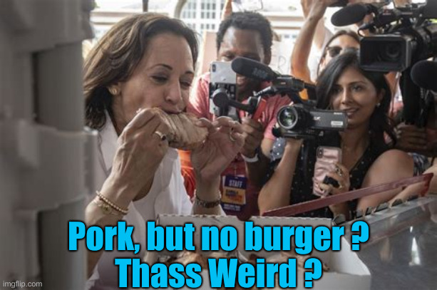 Eats No Beef, Loves All OTHER Meats | Pork, but no burger ?
Thass Weird ? | image tagged in kamala pork,political meme,politics,funny memes,funny | made w/ Imgflip meme maker