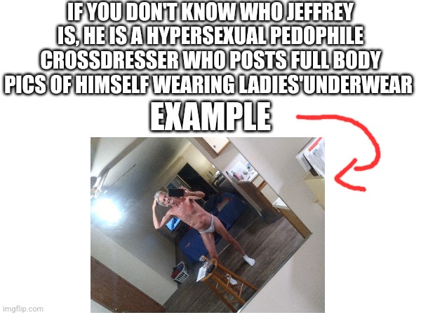 Everyone hates him and he deserves the hate | IF YOU DON'T KNOW WHO JEFFREY IS, HE IS A HYPERSEXUAL PEDOPHILE CROSSDRESSER WHO POSTS FULL BODY PICS OF HIMSELF WEARING LADIES'UNDERWEAR; EXAMPLE | made w/ Imgflip meme maker