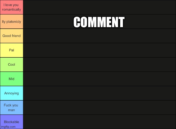 It’s time | COMMENT | image tagged in potassium s tier list | made w/ Imgflip meme maker