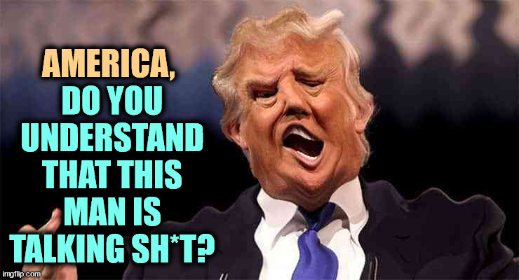 The rantings of a crazy man could undo the world's greates democracy. | AMERICA, DO YOU UNDERSTAND THAT THIS MAN IS TALKING SH*T? | image tagged in trump on acid making the whole world crazy,trump,crazy,senile,dementia,dangerous | made w/ Imgflip meme maker