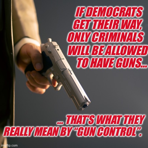 Gun Control | IF DEMOCRATS GET THEIR WAY, ONLY CRIMINALS; WILL BE ALLOWED TO HAVE GUNS…; … THAT’S WHAT THEY REALLY MEAN BY “GUN CONTROL”. | image tagged in gun control | made w/ Imgflip meme maker