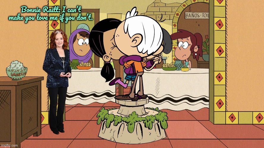 Bonnie Raitt Is Smiling At Ronniecoln Kissing | Bonnie Raitt: I can’t make you love me if you don’t. | image tagged in the loud house,nickelodeon,love story,ronnie anne,lincoln loud,ronnie anne santiago | made w/ Imgflip meme maker