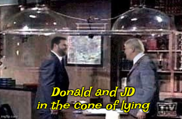 Stay Stupid | Donald and JD in the cone of lying | image tagged in cone of silence,get smart,86 him,kaos,putin's puppet,oath breakers | made w/ Imgflip meme maker