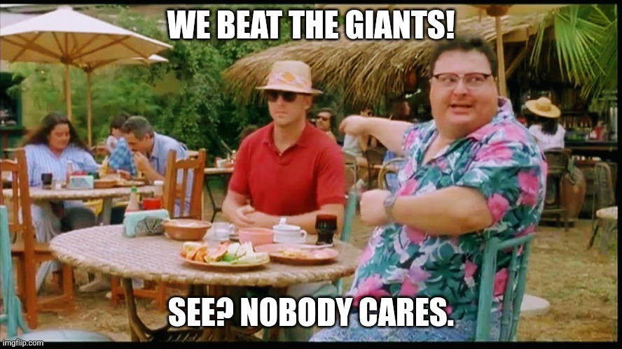 We've got Dodgson here! | WE BEAT THE GIANTS! SEE? NOBODY CARES. | image tagged in we've got dodgson here | made w/ Imgflip meme maker