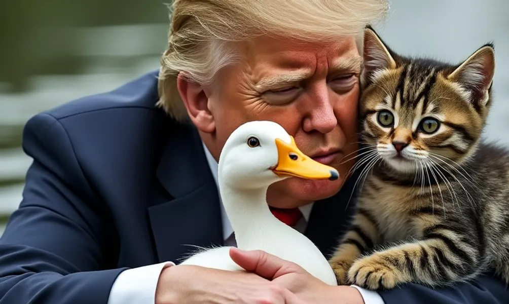 Donald Trump With Duck and Cat Blank Meme Template