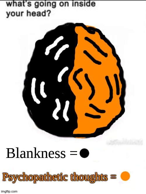 Wow, a nice coloured brain... | Blankness =; Psychopathetic thoughts = | image tagged in what's going on inside your head | made w/ Imgflip meme maker