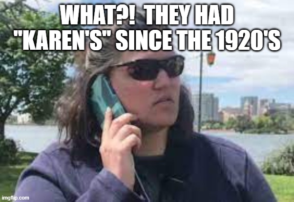 karen on phone | WHAT?!  THEY HAD "KAREN'S" SINCE THE 1920'S | image tagged in karen on phone | made w/ Imgflip meme maker