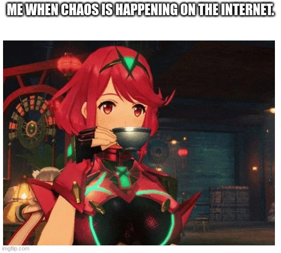 I love chaos | ME WHEN CHAOS IS HAPPENING ON THE INTERNET. | image tagged in chaos,memes | made w/ Imgflip meme maker