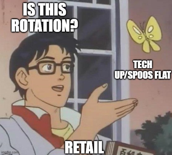 is this butterfly | IS THIS ROTATION? TECH UP/SPOOS FLAT; RETAIL | image tagged in is this butterfly | made w/ Imgflip meme maker