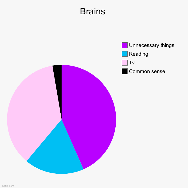 Brains | Common sense, Tv, Reading, Unnecessary things | image tagged in charts,pie charts | made w/ Imgflip chart maker