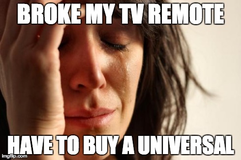 First World Problems | BROKE MY TV REMOTE HAVE TO BUY A UNIVERSAL | image tagged in memes,first world problems | made w/ Imgflip meme maker