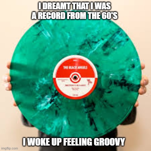 memes by Brad - I dreamt that I was a 60's record. I woke up feeling groovy. | I DREAMT THAT I WAS A RECORD FROM THE 60'S; I WOKE UP FEELING GROOVY | image tagged in funny,fun,1960's,records,groovy,dream | made w/ Imgflip meme maker