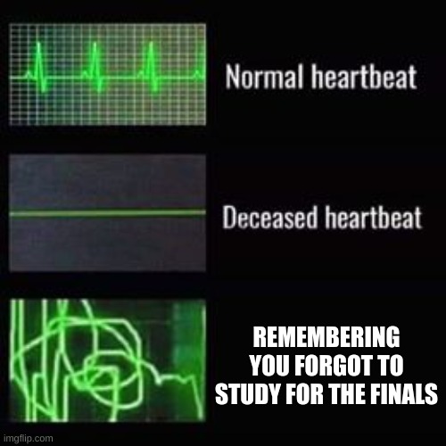 lol | REMEMBERING YOU FORGOT TO STUDY FOR THE FINALS | image tagged in heartbeat rate | made w/ Imgflip meme maker