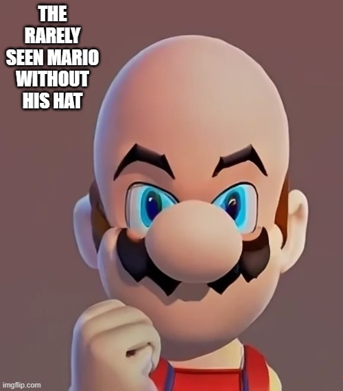 memes by Brad - Mario without his hat - Mario Bros humor | THE RARELY SEEN MARIO WITHOUT HIS HAT | image tagged in funny,gaming,mario,mario bros views,bald,humor | made w/ Imgflip meme maker