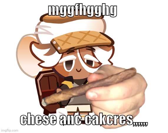 smore cookie with a blunt | mggfhgghg; chese anc cakcres,,,,,, | image tagged in smore cookie with a blunt | made w/ Imgflip meme maker