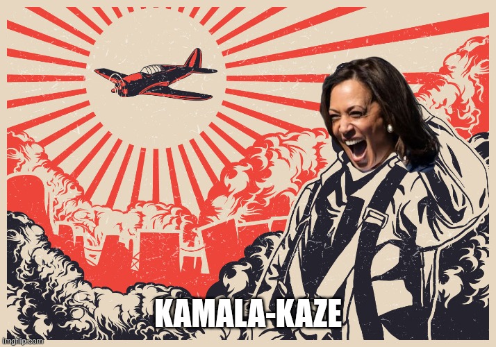 "Burn it all down" | KAMALA-KAZE | image tagged in imperial japanese kamikaze pilot propaganda poster | made w/ Imgflip meme maker