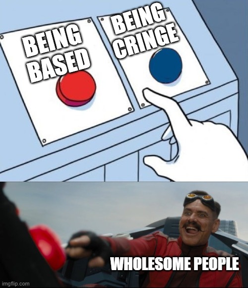 Robotnik Button | BEING CRINGE; BEING BASED; WHOLESOME PEOPLE | image tagged in robotnik button | made w/ Imgflip meme maker