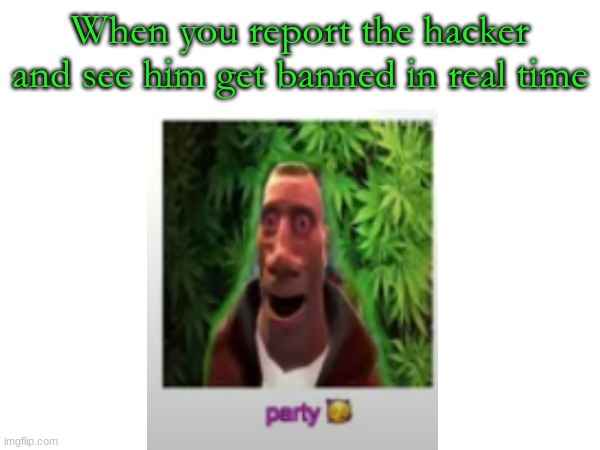 partyyyyyy | When you report the hacker and see him get banned in real time | image tagged in roblox,party | made w/ Imgflip meme maker