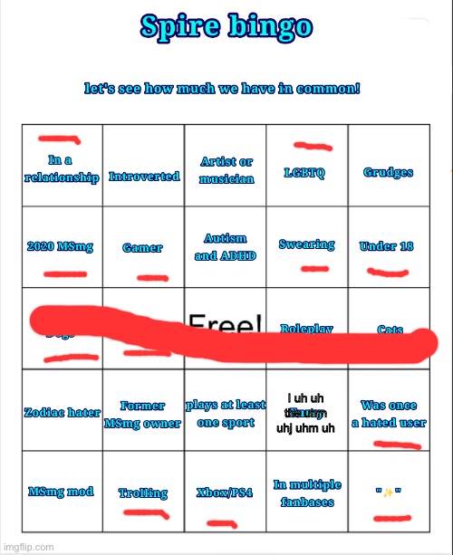 Spire bingo | I uh uh the uhm uhj uhm uh | image tagged in spire bingo | made w/ Imgflip meme maker