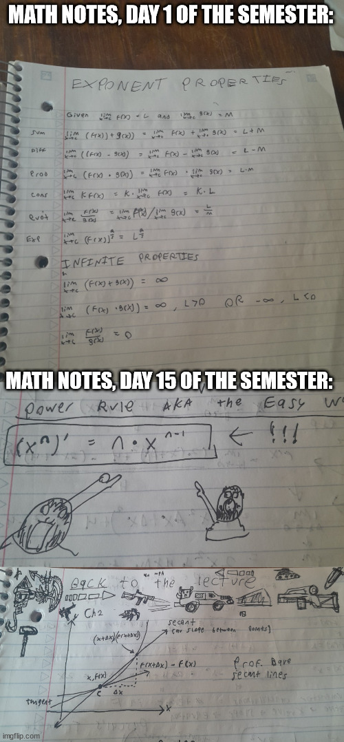 BACH TO THE LECTURE | MATH NOTES, DAY 1 OF THE SEMESTER:; MATH NOTES, DAY 15 OF THE SEMESTER: | image tagged in school,memes,math,back to the future | made w/ Imgflip meme maker