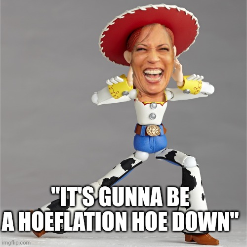 Terrible....just terrible | "IT'S GUNNA BE A HOEFLATION HOE DOWN" | image tagged in cowgirl | made w/ Imgflip meme maker