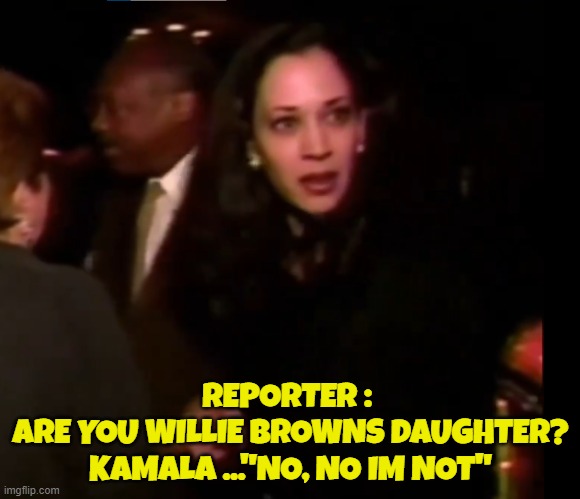 Nope! Just three holes! | REPORTER : 
ARE YOU WILLIE BROWNS DAUGHTER?
KAMALA ..."NO, NO IM NOT" | image tagged in kamala harris,vice president,maga,make america great again,brown,mayor | made w/ Imgflip meme maker