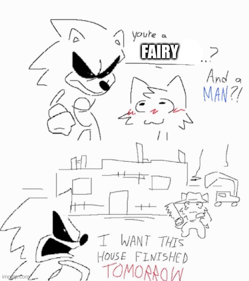 Sonic.EXE meets a Boykisser | FAIRY | image tagged in sonic exe meets a boykisser | made w/ Imgflip meme maker