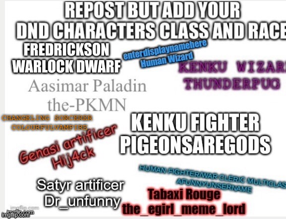 Repost but add your dnd characters class and race Blank Meme Template