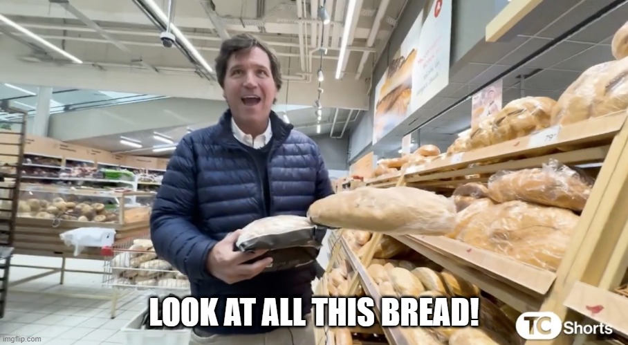 Tucker Russia Bread | LOOK AT ALL THIS BREAD! | image tagged in tucker russia bread | made w/ Imgflip meme maker