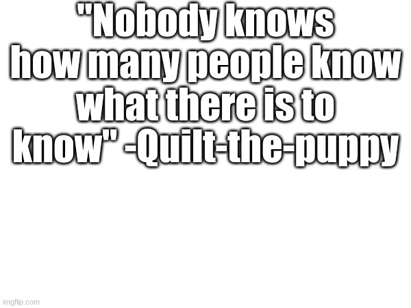 my famous quote | "Nobody knows how many people know what there is to know" -Quilt-the-puppy | made w/ Imgflip meme maker