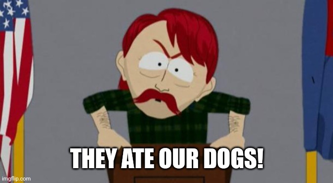 They took our jobs stance (South Park) | THEY ATE OUR DOGS! | image tagged in they took our jobs stance south park | made w/ Imgflip meme maker