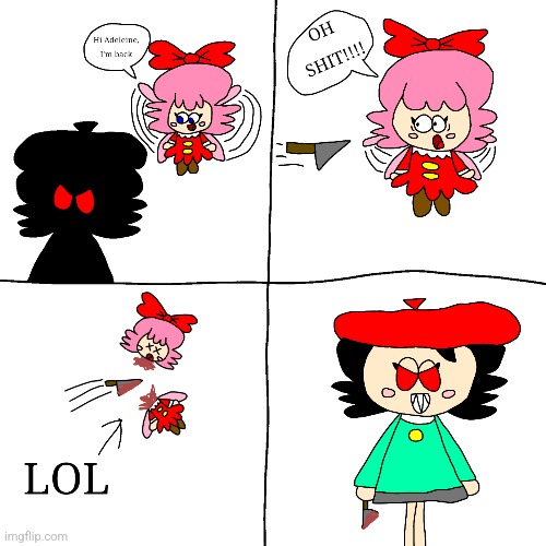 Ribbon gets killed by the Evil Adeleine (HAHAHAHA) | image tagged in kirby,gore,blood,funny,comics/cartoons,parody | made w/ Imgflip meme maker