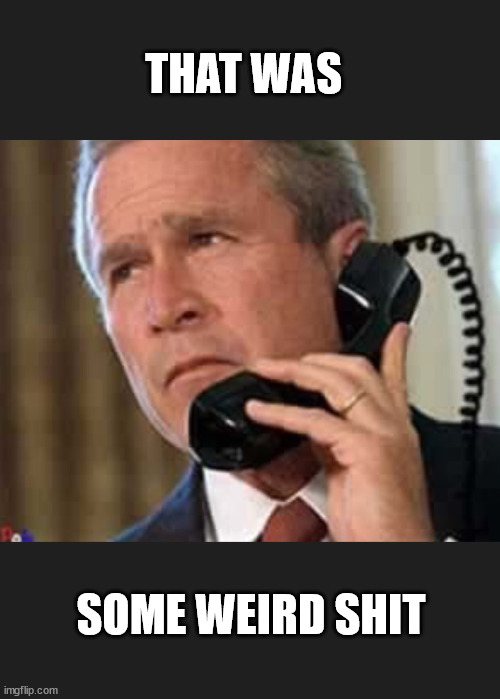 Hello George bush  | THAT WAS; SOME WEIRD SHIT | image tagged in hello george bush | made w/ Imgflip meme maker