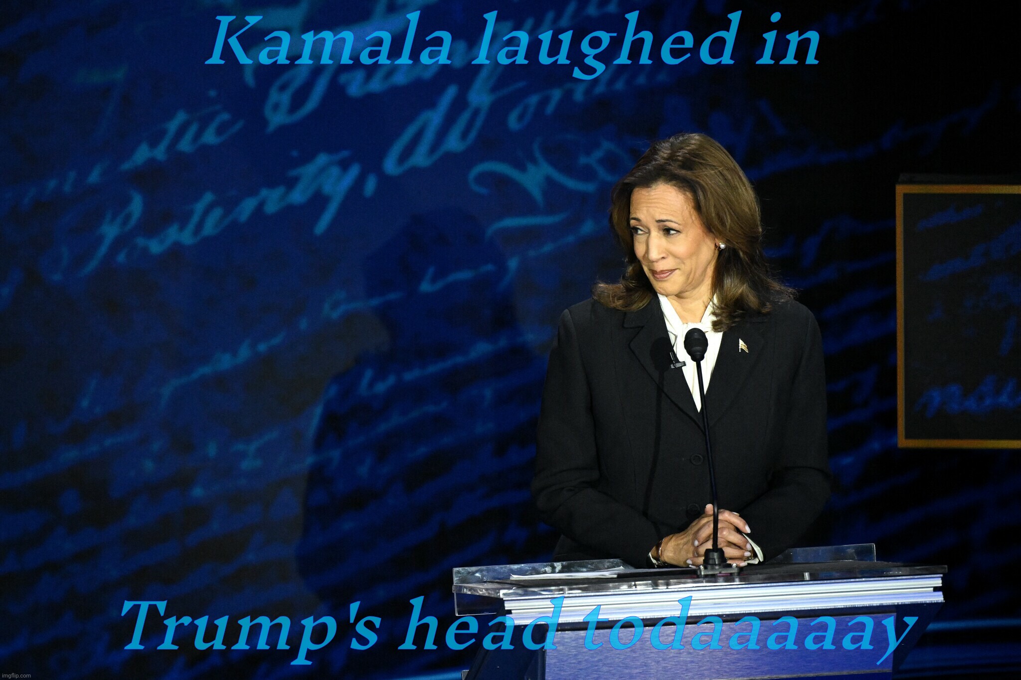 Butt whooped so bad Trump couldn't even turn to look at her | Kamala laughed in; Trump's head todaaaaay | image tagged in kamala harris,donald trump,presidential debate,debate 2024,butt whooping,ouch | made w/ Imgflip meme maker