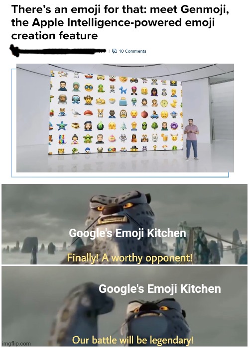 So there's gonna be another tool for making custom emojis, except they're all generated by AI. | Google's Emoji Kitchen; Google's Emoji Kitchen | image tagged in our battle will be legendary,finally a worthy opponent,emoji,meme,memes,artificial intelligence | made w/ Imgflip meme maker