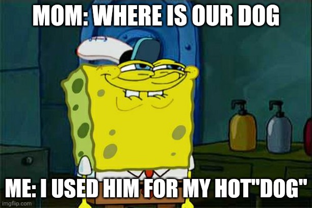 Don't You Squidward | MOM: WHERE IS OUR DOG; ME: I USED HIM FOR MY HOT"DOG" | image tagged in memes,don't you squidward | made w/ Imgflip meme maker