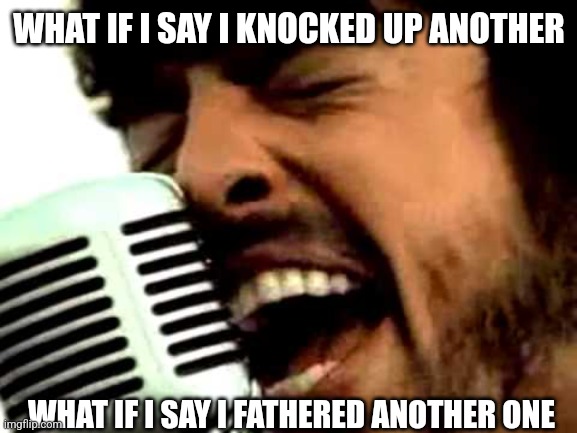 dave grohl | WHAT IF I SAY I KNOCKED UP ANOTHER; WHAT IF I SAY I FATHERED ANOTHER ONE | image tagged in dave grohl | made w/ Imgflip meme maker