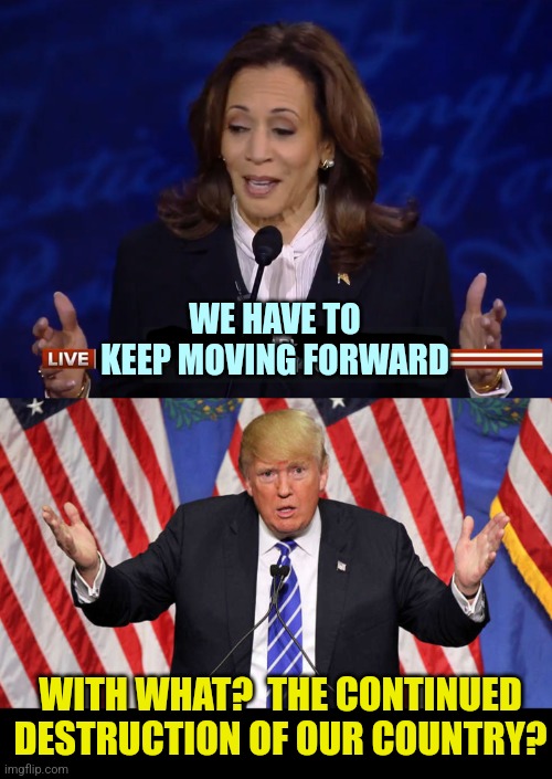 4 More Years? | WE HAVE TO KEEP MOVING FORWARD; WITH WHAT?  THE CONTINUED DESTRUCTION OF OUR COUNTRY? | image tagged in president trump,2024,save,america,presidential election | made w/ Imgflip meme maker