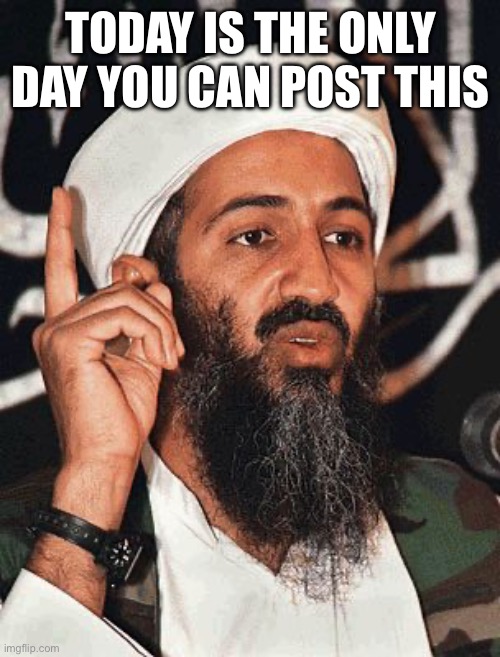 Osama Bin Laden | TODAY IS THE ONLY DAY YOU CAN POST THIS | image tagged in osama bin laden | made w/ Imgflip meme maker