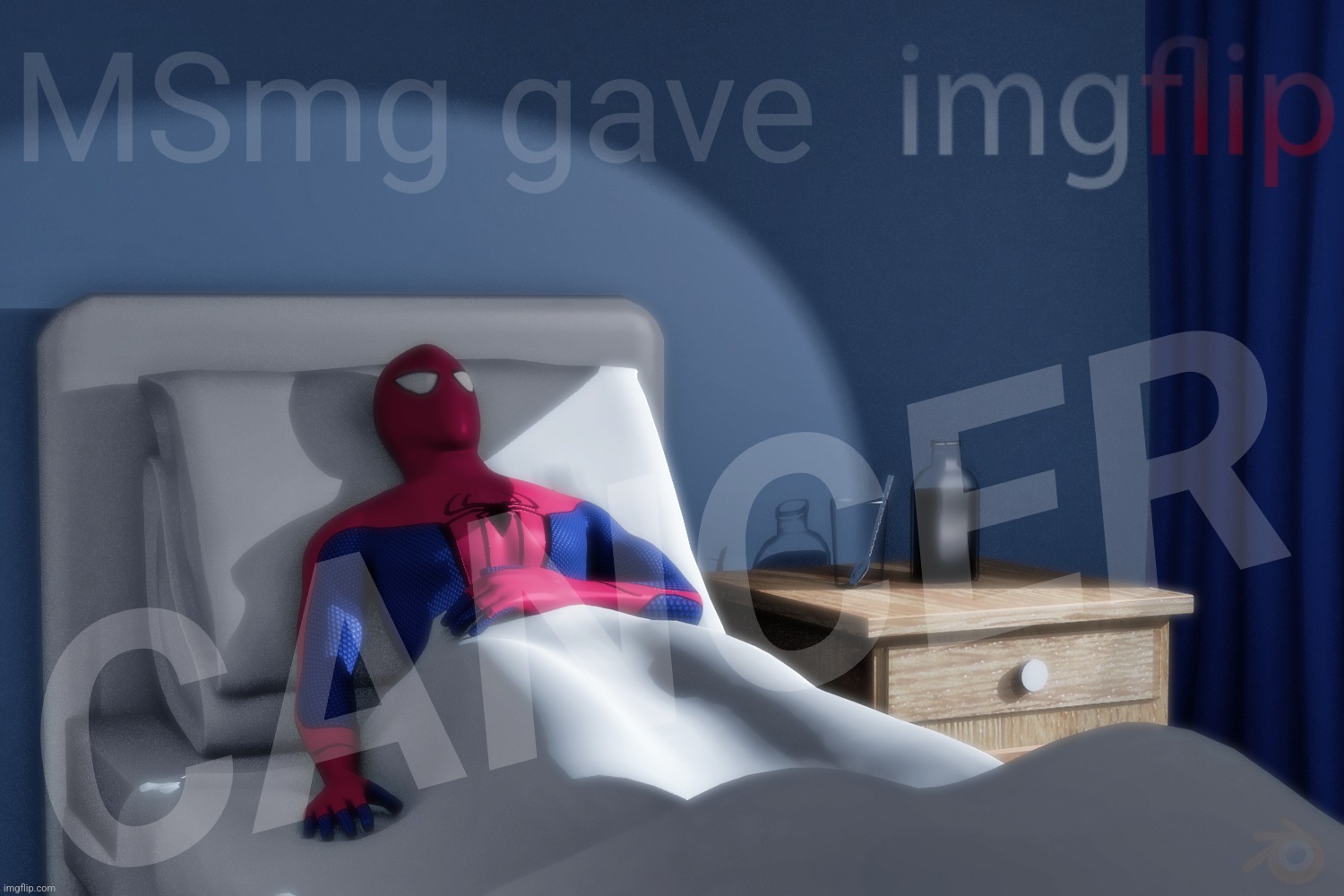 Spiderman Hospital | MSmg gave CANCER | image tagged in spiderman hospital | made w/ Imgflip meme maker