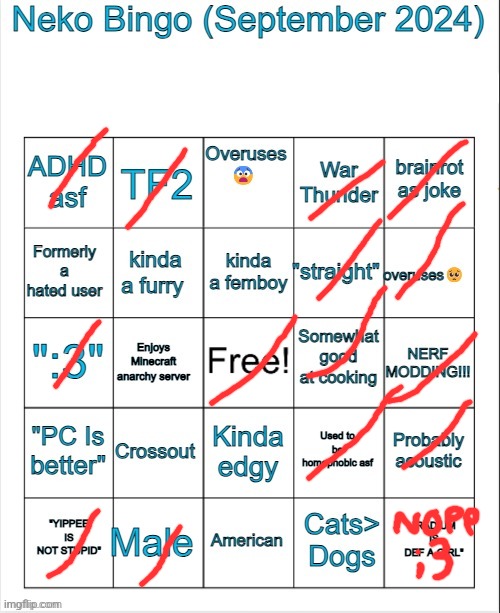 Neko bingo | image tagged in neko bingo | made w/ Imgflip meme maker