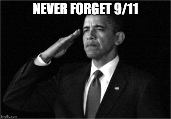 obama-salute | NEVER FORGET 9/11 | image tagged in obama-salute | made w/ Imgflip meme maker