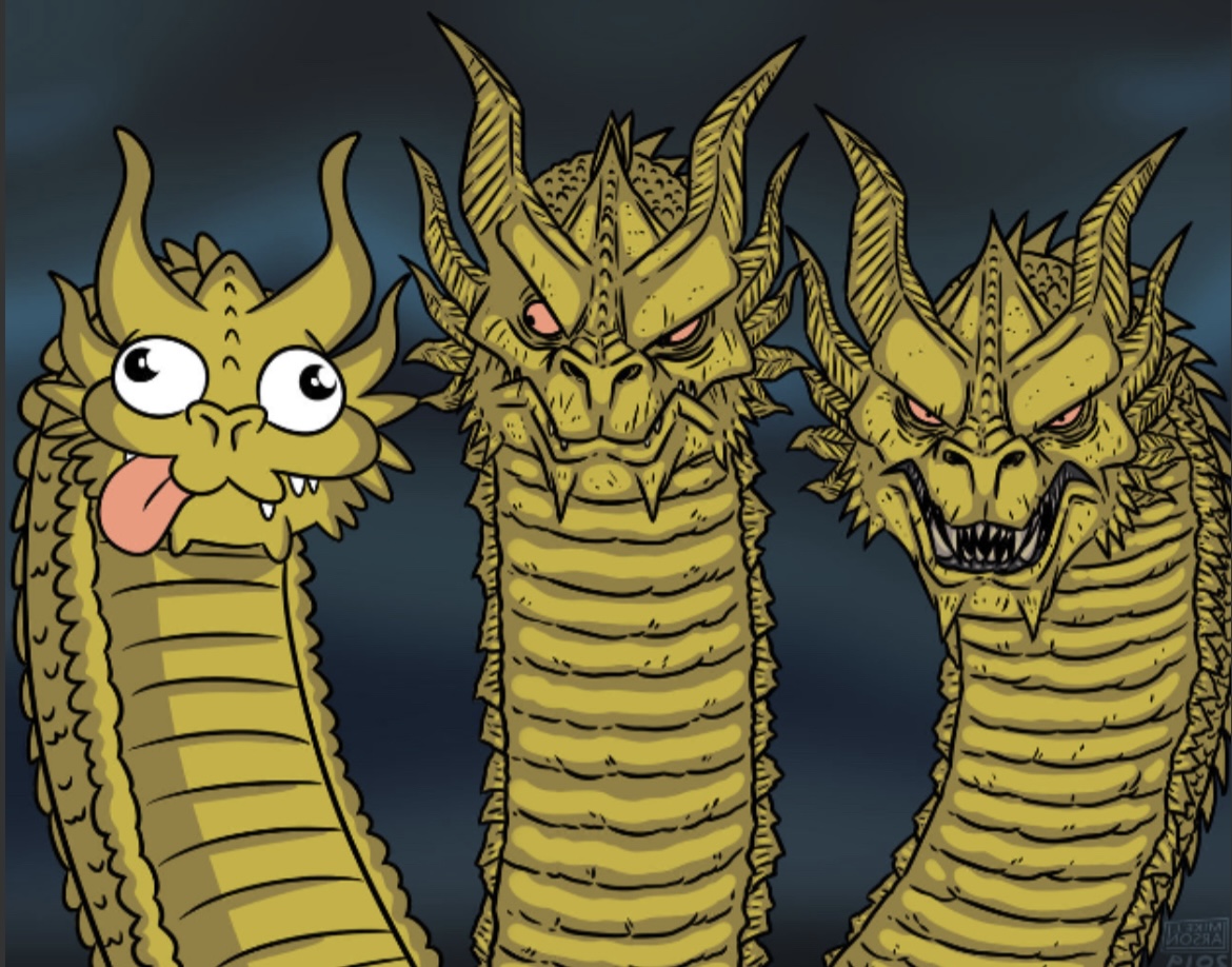 High Quality Three-headed dragon reversed Blank Meme Template