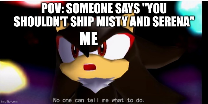 No one can tell me what to do | POV: SOMEONE SAYS "YOU SHOULDN'T SHIP MISTY AND SERENA"; ME | image tagged in no one can tell me what to do | made w/ Imgflip meme maker